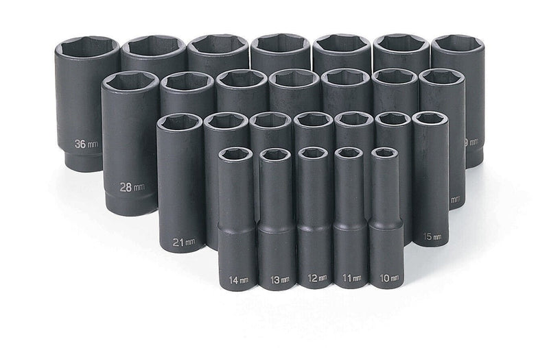 DURAFORCE Grey Pneumatic 1326MD 26-Piece 1/2" Drive Deep Metric Impact Socket Set