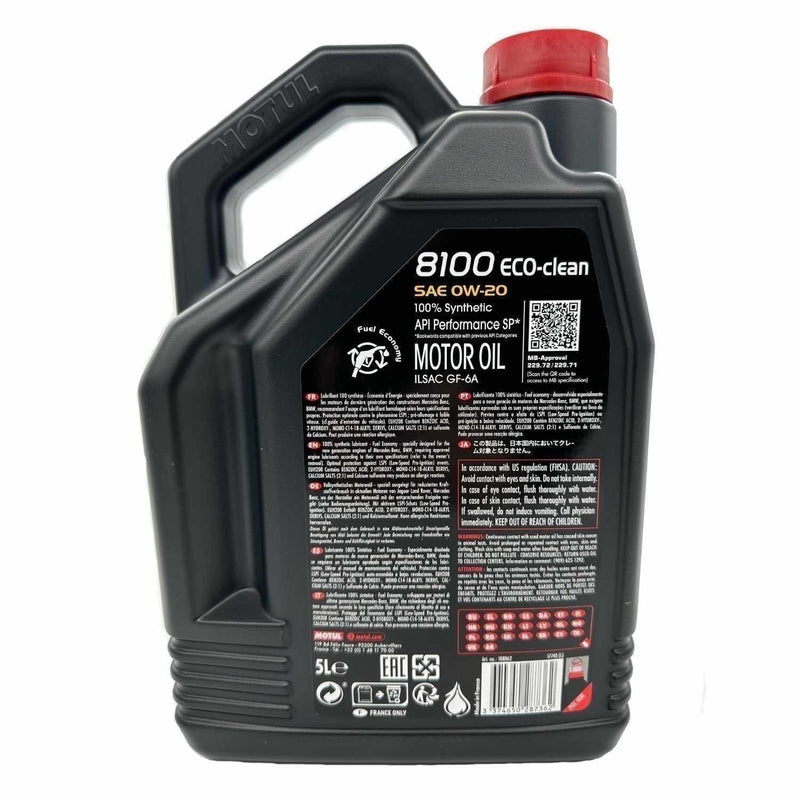 DURAFORCE Motul 8100 ECO-CLEAN 0W-20 Motor Oil 5L - Synthetic Engine Oil