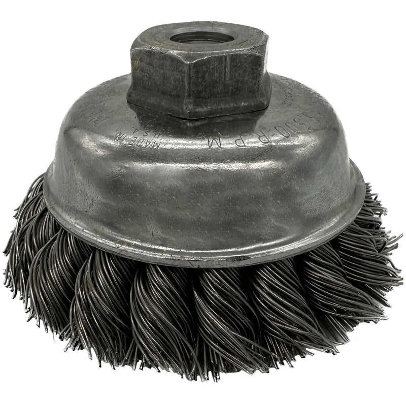 DURAFORCE Weiler 13153 3.5" Knot Wire Cup Brush .023 Wire 3/8"-24 Arbor Nut