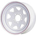 DURAFORCE 15x6 5x4.5 White Spoked Steel Trailer Wheel with Pin Stripes
