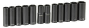 DURAFORCE Grey Pneumatic 1500DW 12pc 1/2" Drive Deep Impact Socket Set Thin Wall