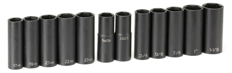 DURAFORCE Grey Pneumatic 1500DW 12pc 1/2" Drive Deep Impact Socket Set Thin Wall