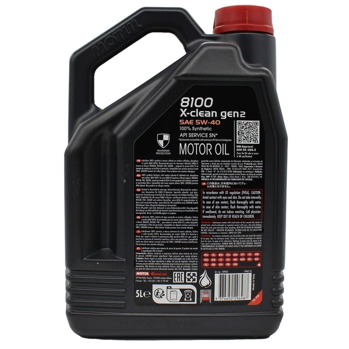 DURAFORCE Motul 8100 X-Clean GEN2 5W40 Synthetic Motor Oil 5L - High Performance