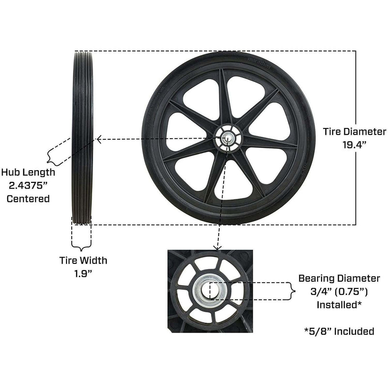 DURAFORCE Marathon 92001 Flat Free Ribbed Garden Cart Tire 20x2 Pack of 9 on Rim