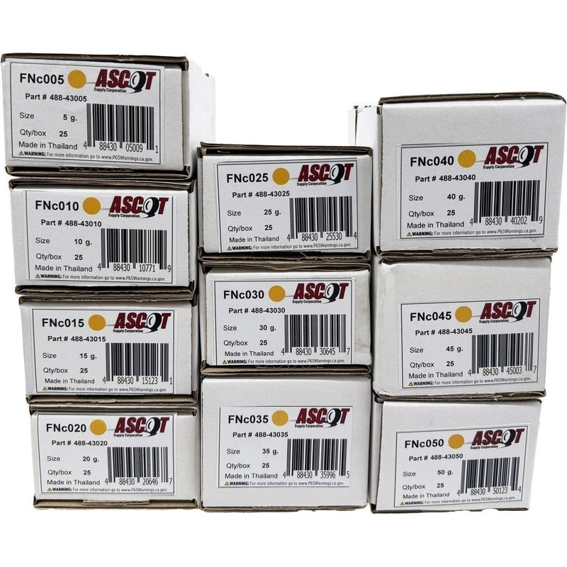 DURAFORCE Ascot FN Style Coated Clip-On Wheel Weights 5g-50g Bundle of 10 Items
