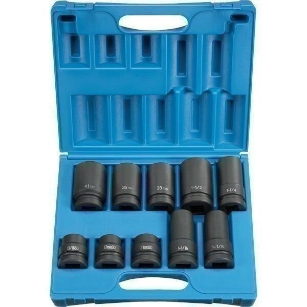 DURAFORCE Grey Pneumatic 9153 10pc 1" Drive Standard & Deep Socket Set with Case