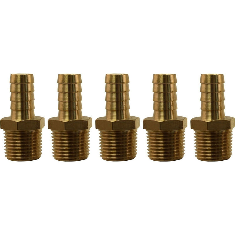 DURAFORCE Brass 1/2" Hose Barb to 1/2" MPT Fitting Pack of 5 - Durable Connectors