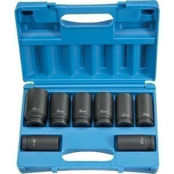 DURAFORCE Grey Pneumatic 8134MD 3/4" Drive Deep 6-Point Metric 8-Piece Socket Set Case
