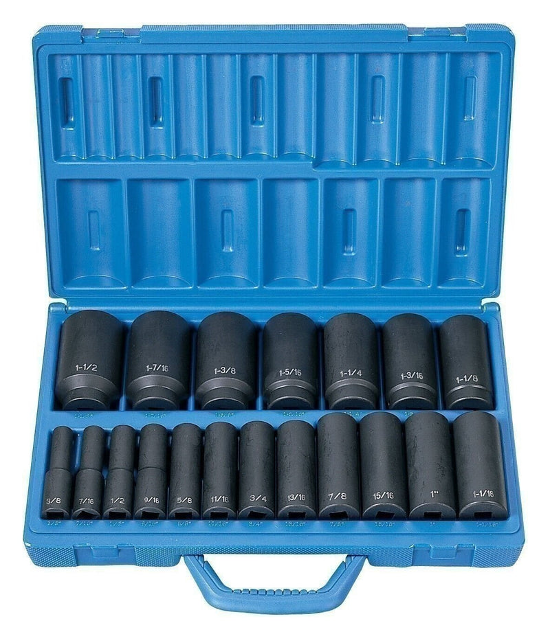 DURAFORCE Grey Pneumatic 1319D 1/2" Drive Deep Impact Socket Set 19 Pc