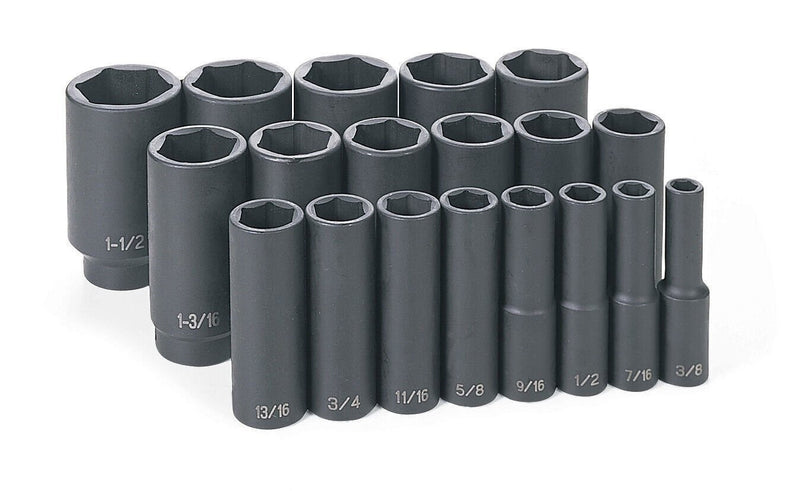 DURAFORCE Grey Pneumatic 1319D 1/2" Drive Deep Impact Socket Set 19 Pc
