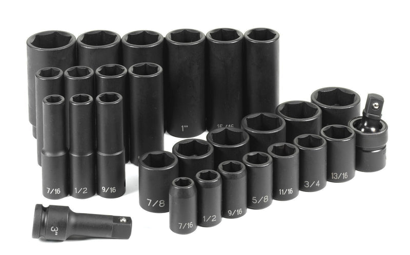 DURAFORCE Grey Pneumatic 1328RD 1/2" Drive 28-Piece Standard & Deep Socket Set