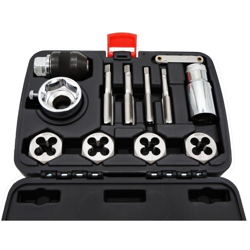 DURAFORCE Ascot 12-Piece Tap and Die Set for Studs and Nuts – Thread Repair Tool Kit