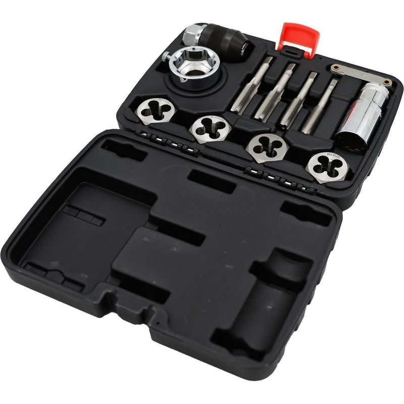 DURAFORCE Ascot 12-Piece Tap and Die Set for Studs and Nuts – Thread Repair Tool Kit