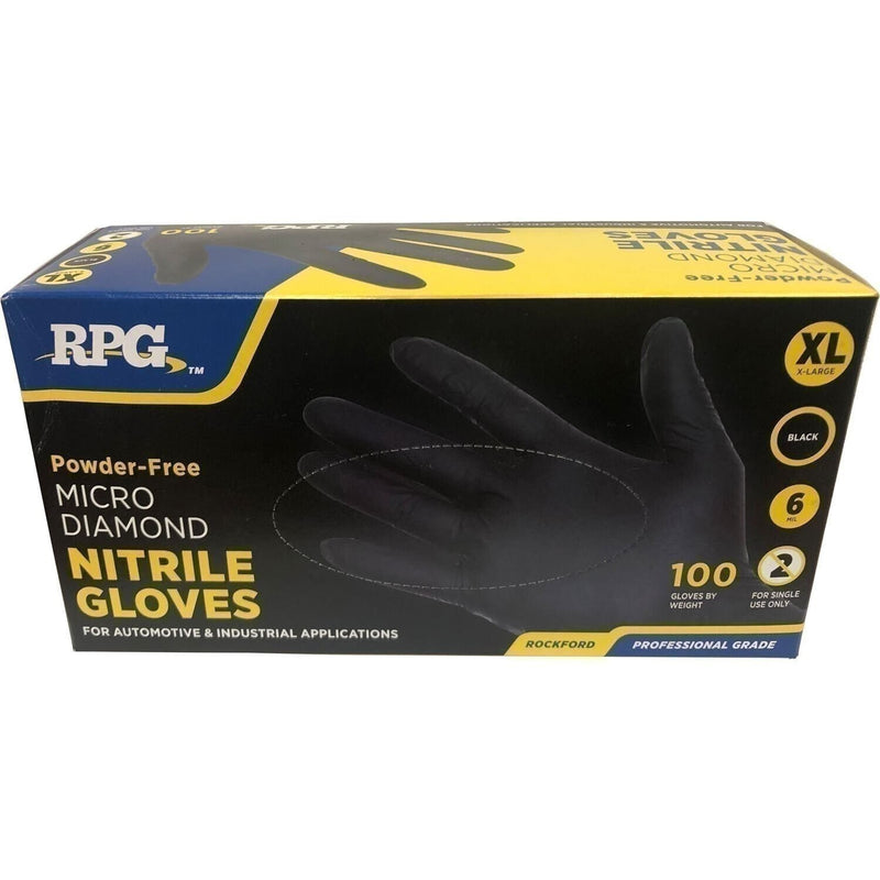 DURAFORCE RPG Micro Diamond Black Nitrile Gloves XL 6 Mil Powder Free Box of 100