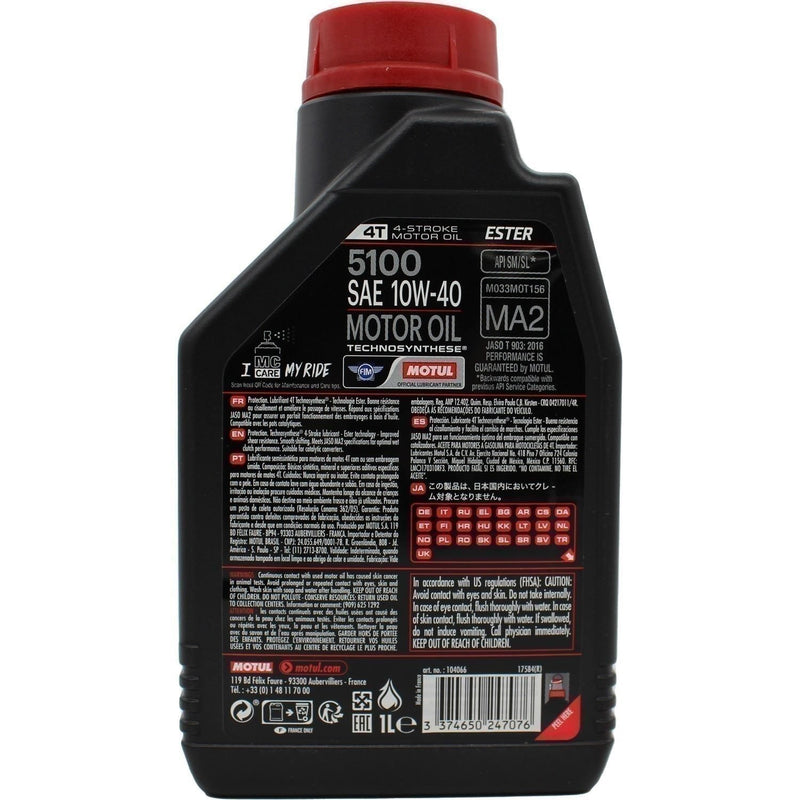 DURAFORCE Motul 5100 4T 10W40 Motor Oil 1L High Performance Synthetic Motorcycle Oil