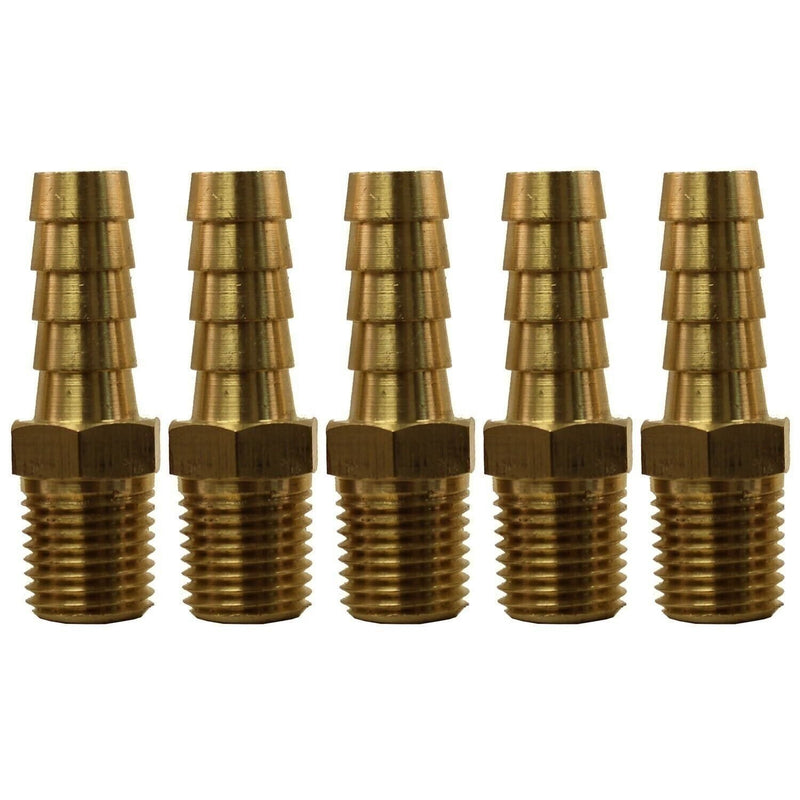 DURAFORCE 3/8" Brass Hose Barb to 1/4" MPT Fitting Pack of 5