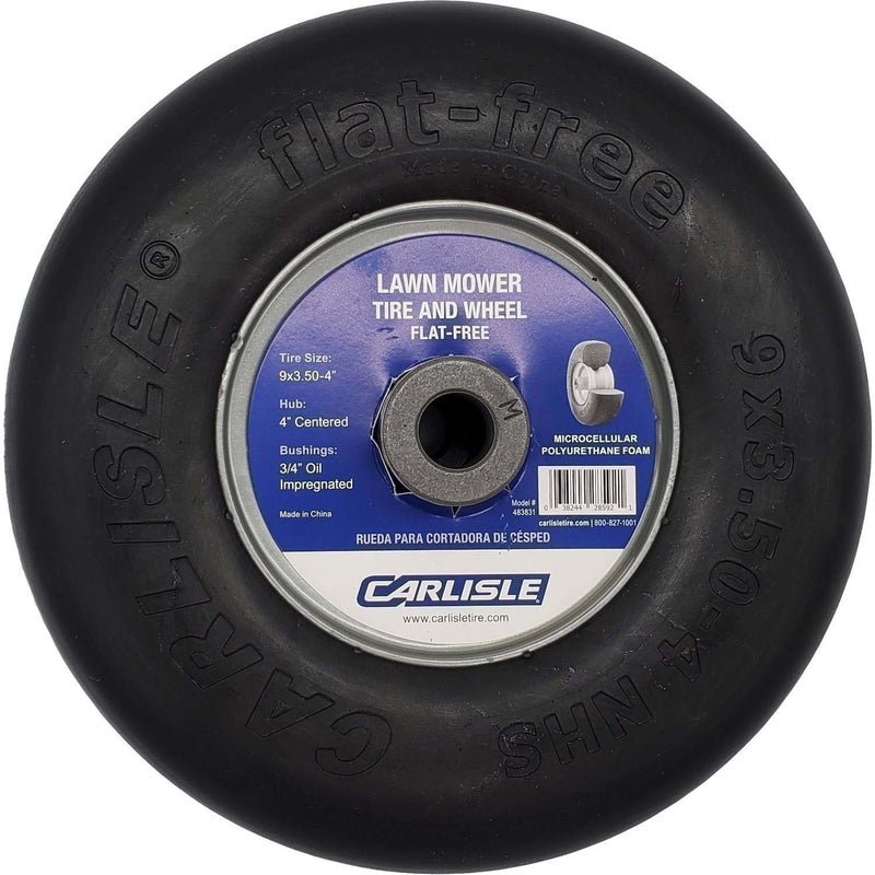 DURAFORCE Carlisle 483831 9x3.50-4 Flat Free Smooth SP Lawn Mower Tire on Rim