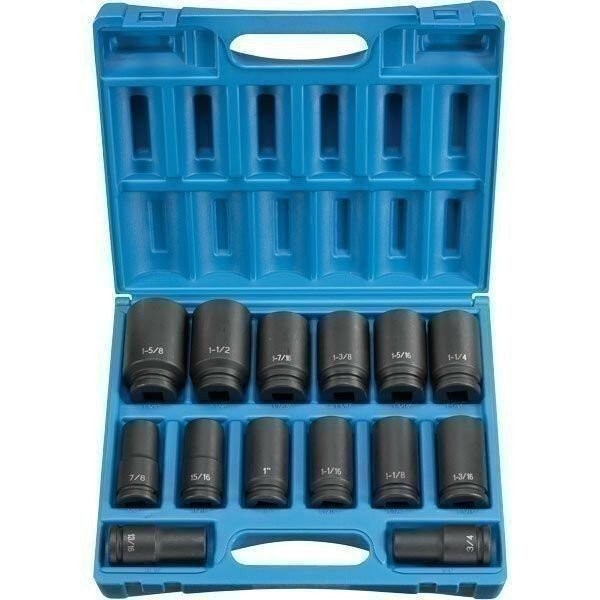DURAFORCE Grey Pneumatic 8038D 3/4" Drive Deep 14-Piece SAE Socket Set with Case