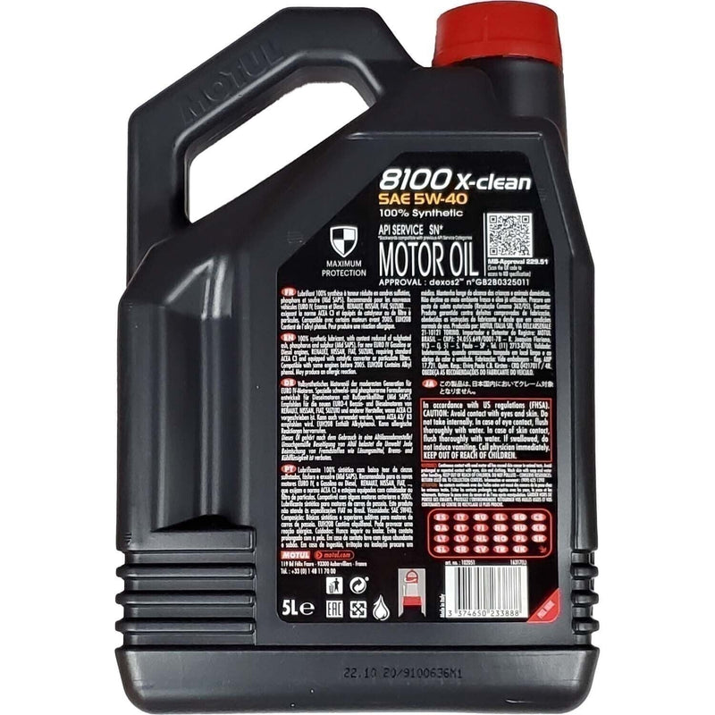 DURAFORCE Motul 8100 X-Clean 5W40 Synthetic Motor Oil 5L - High Performance Engine Oil