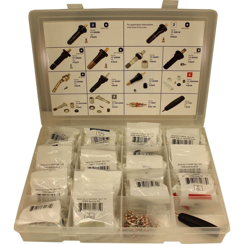 DURAFORCE 31 Inc TPMS Valve Assortment Kit with Cores & Torque Tool - Model 17-21307