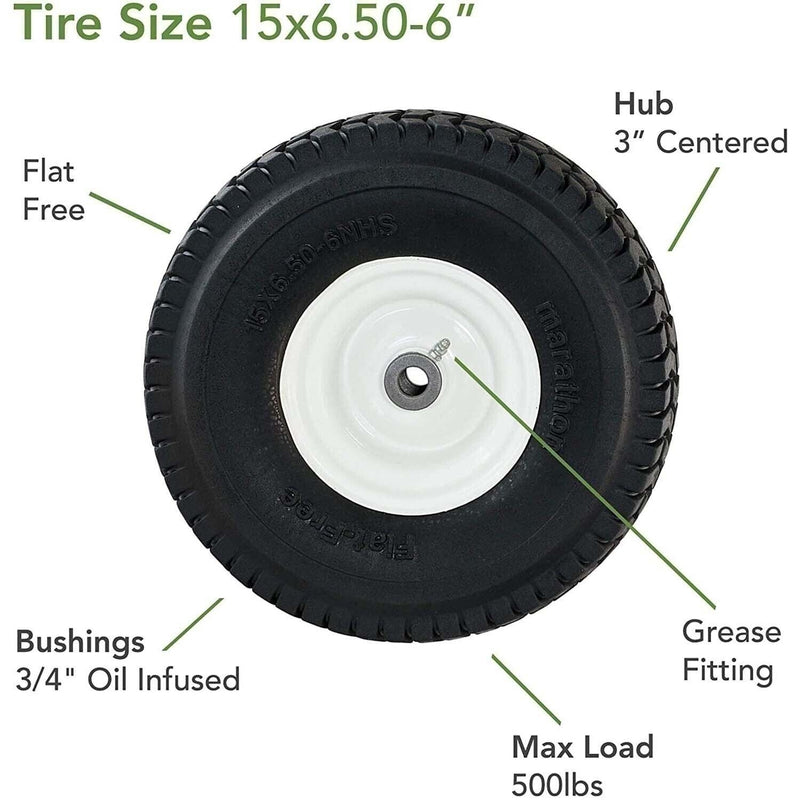 DURAFORCE Marathon 30426 Flat Free Lawn & Garden Tire on Rim 15x6.50-6 Pack of 2