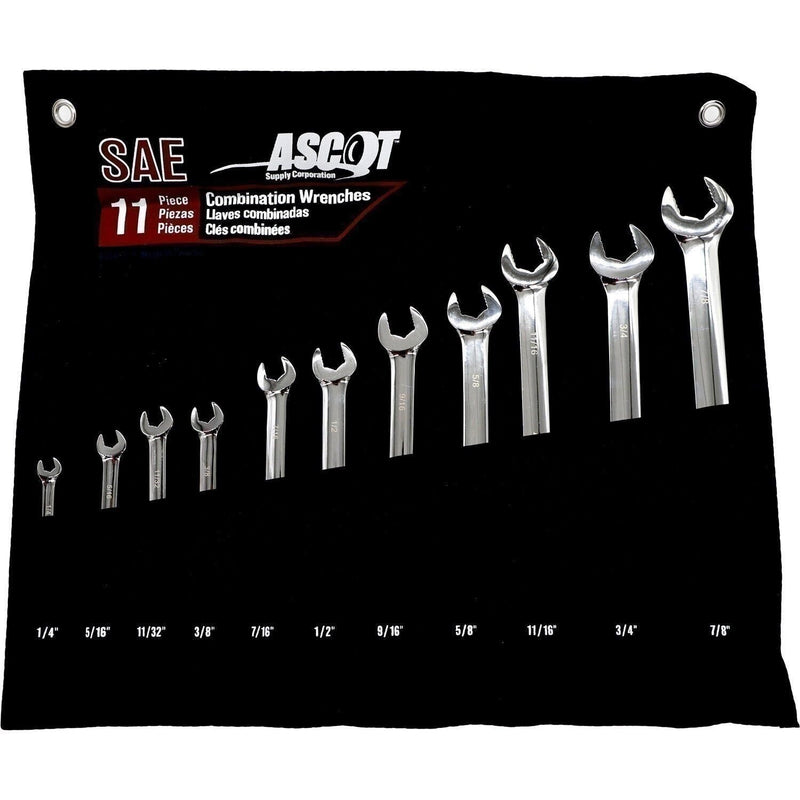 DURAFORCE Ascot 11-Piece SAE Combination Wrench Set - Long Handle, Durable Tools