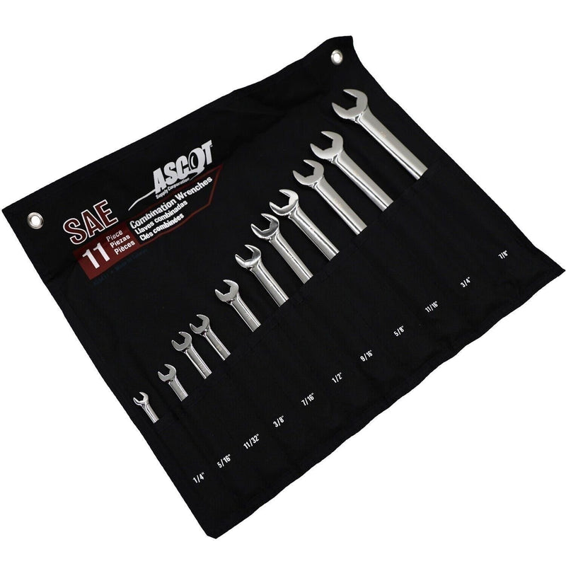 DURAFORCE Ascot 11-Piece SAE Combination Wrench Set - Long Handle, Durable Tools