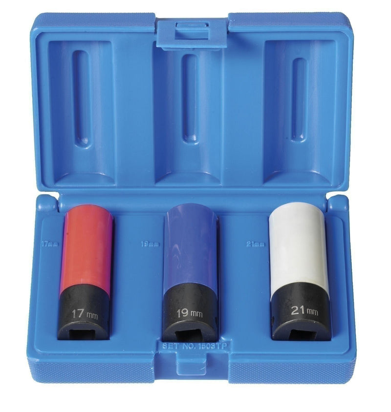 DURAFORCE Grey Pneumatic 1503TP 3-Piece 1/2" Drive Metric Deep Impact Socket Set