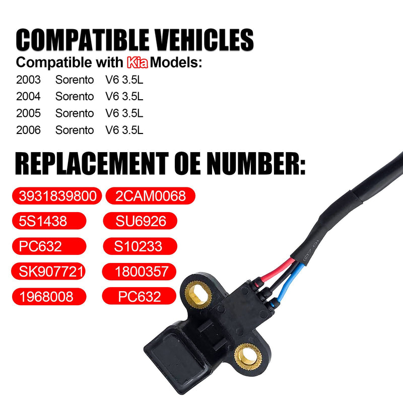 DURAFORCE Engine Camshaft Position Sensor 3931839800 for 2001-2005 KIA Sorento 3.5L