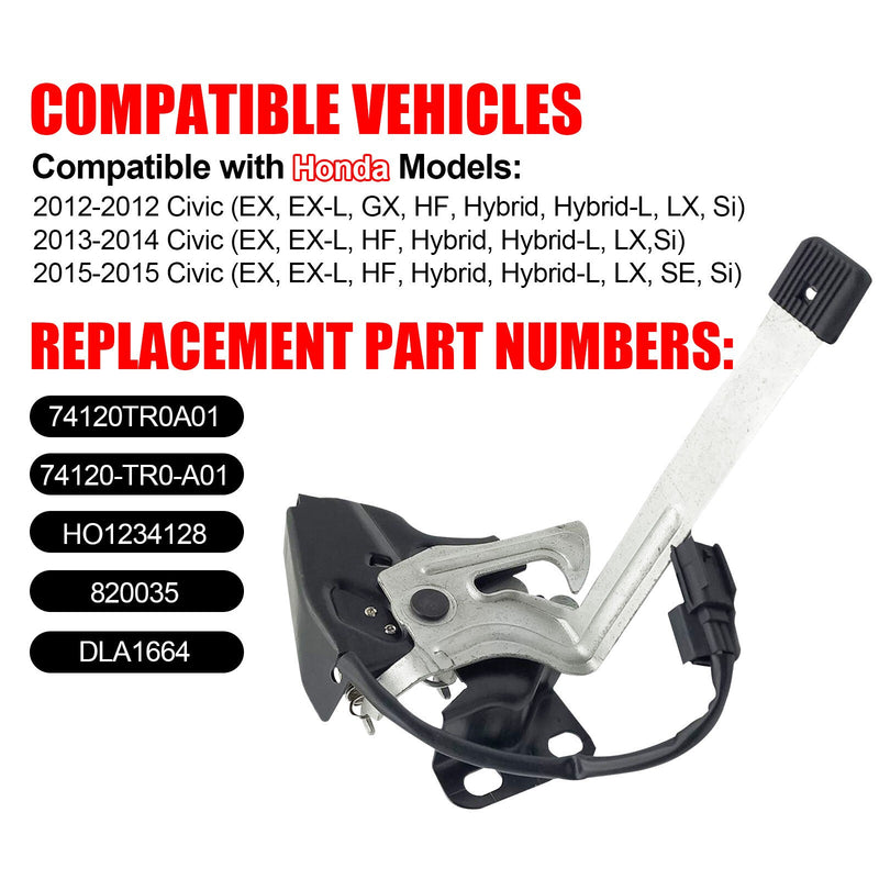 DURAFORCE Hood Latch 74120TR0A01 for 2012-2015 Honda Civic SE EX LX 1.5L 1.8L 2.4L L4