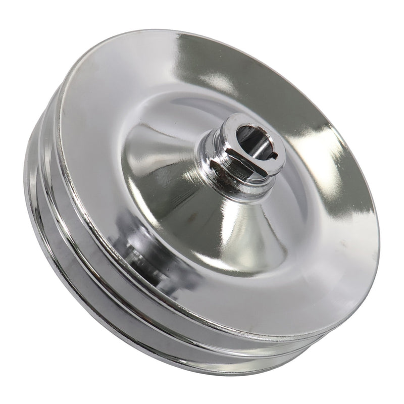 DURAFORCE Chrome Power Steering Pump Pulley Double Groove Saginaw GM Chevy Belt