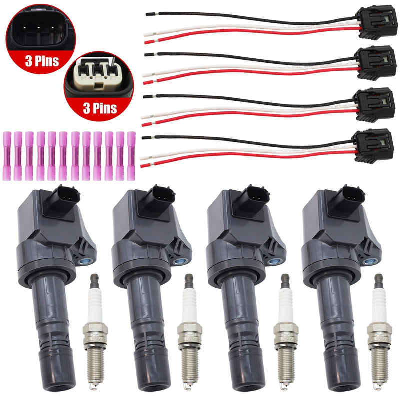 DURAFORCE 4 Ignition Coils + Connectors + Spark Plugs for Acura ILX 2.0L Honda Civic HR-V