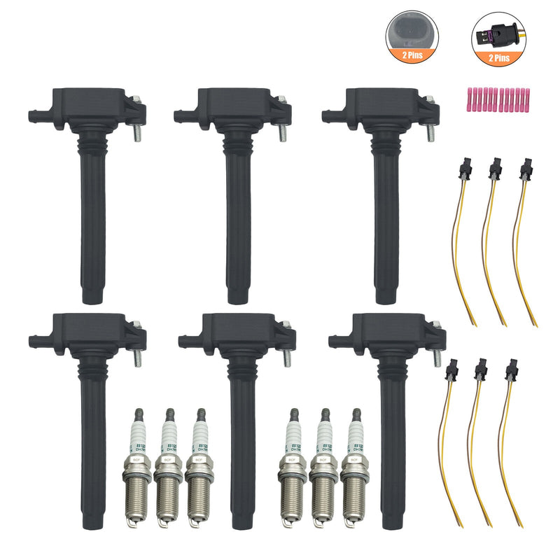 DURAFORCE UF648 6 Ignition Coils & Spark Plugs w/ Connectors for Dodge Jeep Ram 3.6L