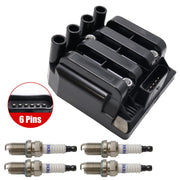 DURAFORCE 06A905097 Ignition Coil & 4 Spark Plugs for 1998-2011 VW Beetle Golf Jetta 2.0L