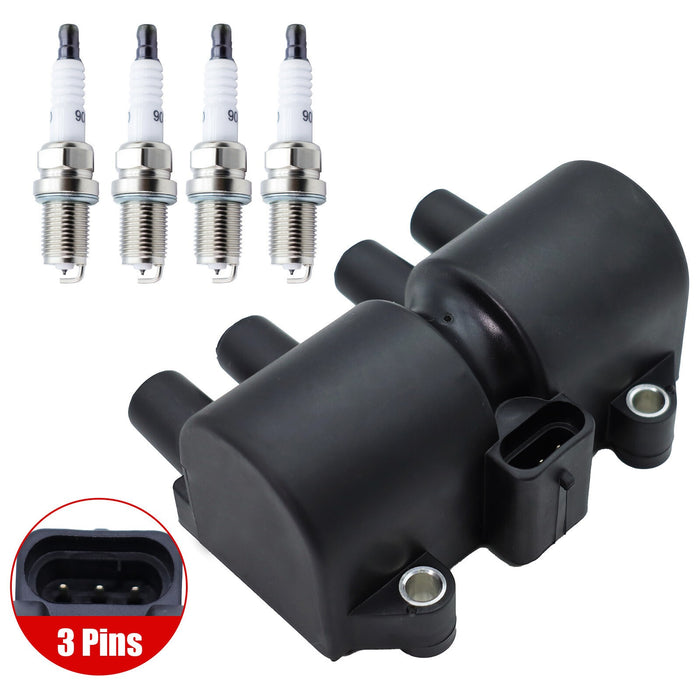 DURAFORCE 1Pcs Ignition Coil & 4Pcs Spark Plug For Chevrolet Pontiac Suzuki Reno