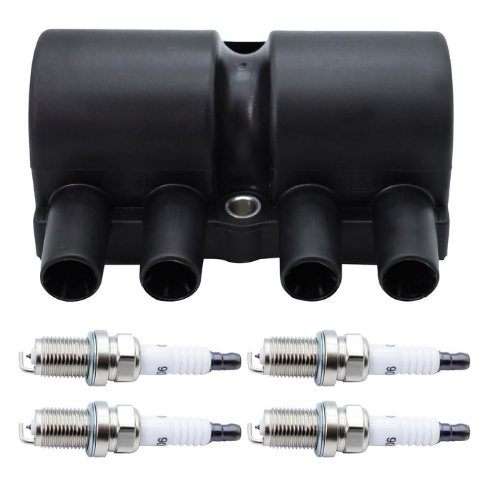 DURAFORCE 1Pcs Ignition Coil & 4Pcs Spark Plug For Chevrolet Pontiac Suzuki Reno