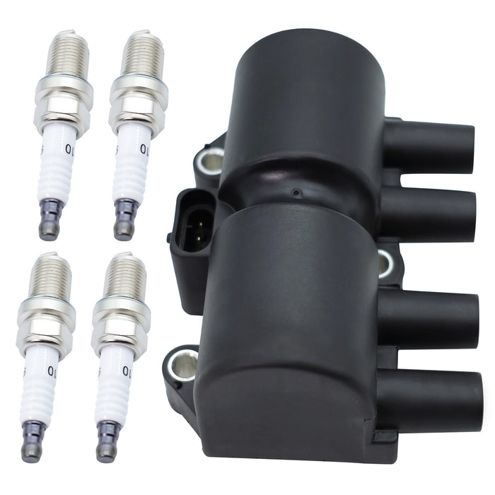 DURAFORCE 1Pcs Ignition Coil & 4Pcs Spark Plug For Chevrolet Pontiac Suzuki Reno