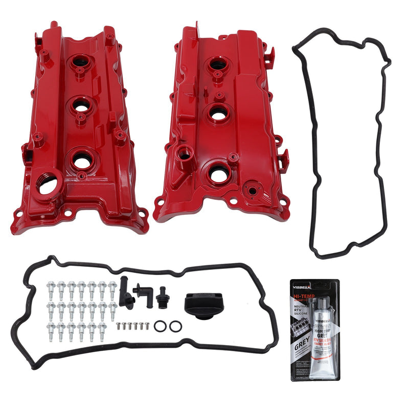 DURAFORCE 2 Red ALUMINUM Valve Cover Kit for 02-09 NISSAN Altima Maxima Murano Quest 3.5L