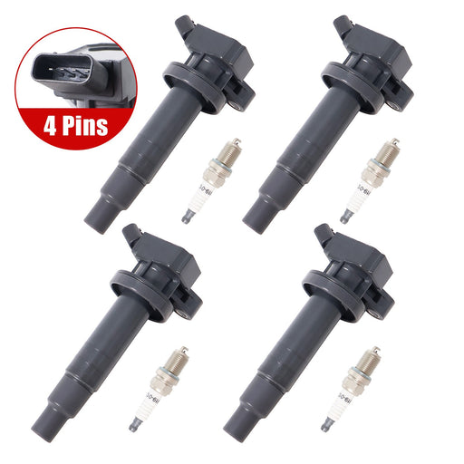 DURAFORCE 4PCS Ignition Coil & Spark Plug for 2000-2008 Toyota Corolla Matrix Celica UF247