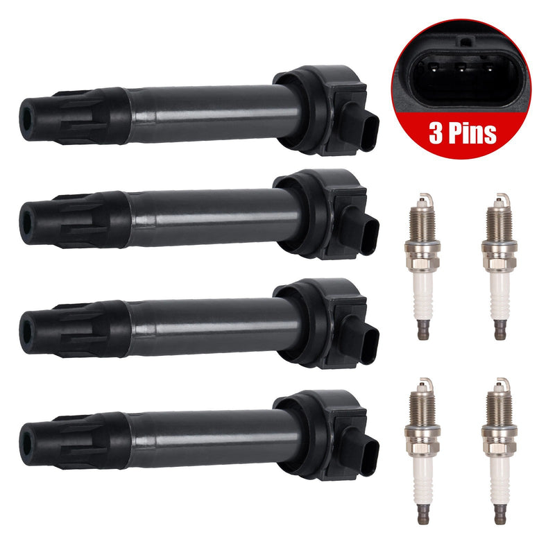 DURAFORCE 4Pcs for 07-20 Dodge Chrysler Jeep GN10346 Ignition Coil & 4 Iridium Spark Plug