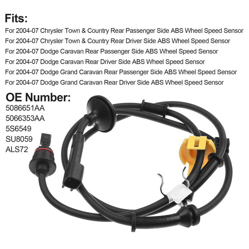 DURAFORCE Rear ABS Wheel Speed Sensor for Chrysler Town Dodge Grand Caravan 04-07