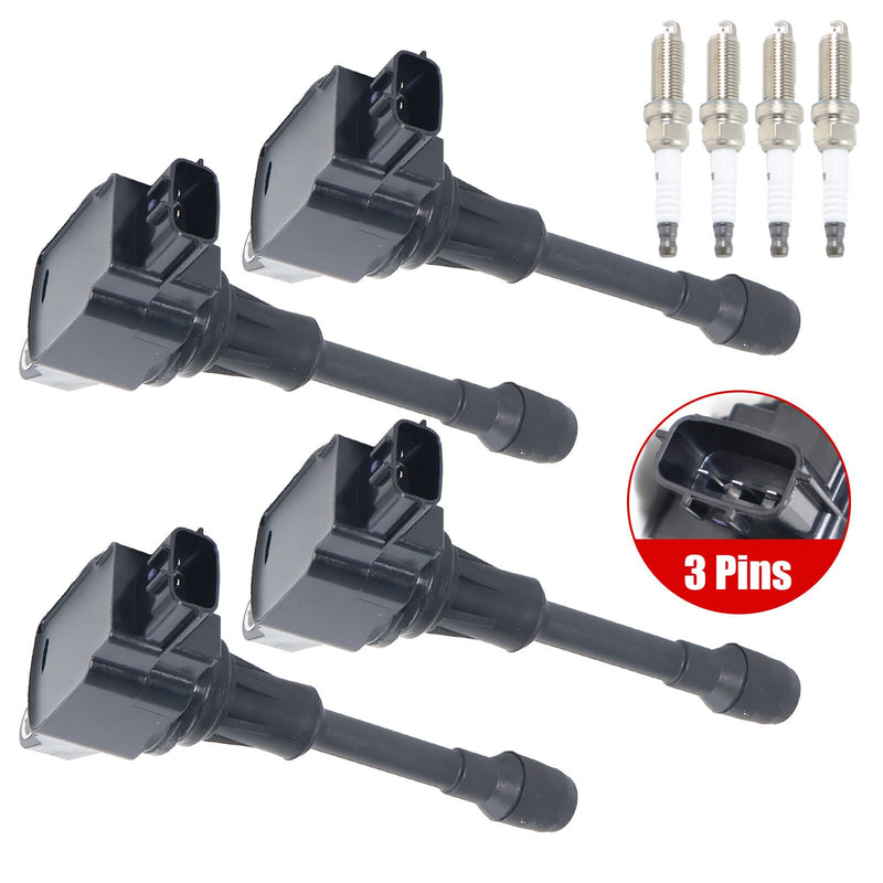 DURAFORCE 4Pcs Ignition Coil & Spark Plug For Nissan Altima Infiniti FX50 l4 V8 22448JA00C