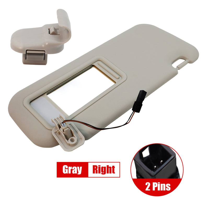 DURAFORCE Right Side Gray Sun Visor W/ Light &Clip For Mazda 3 2010-2013 BBM369270C75