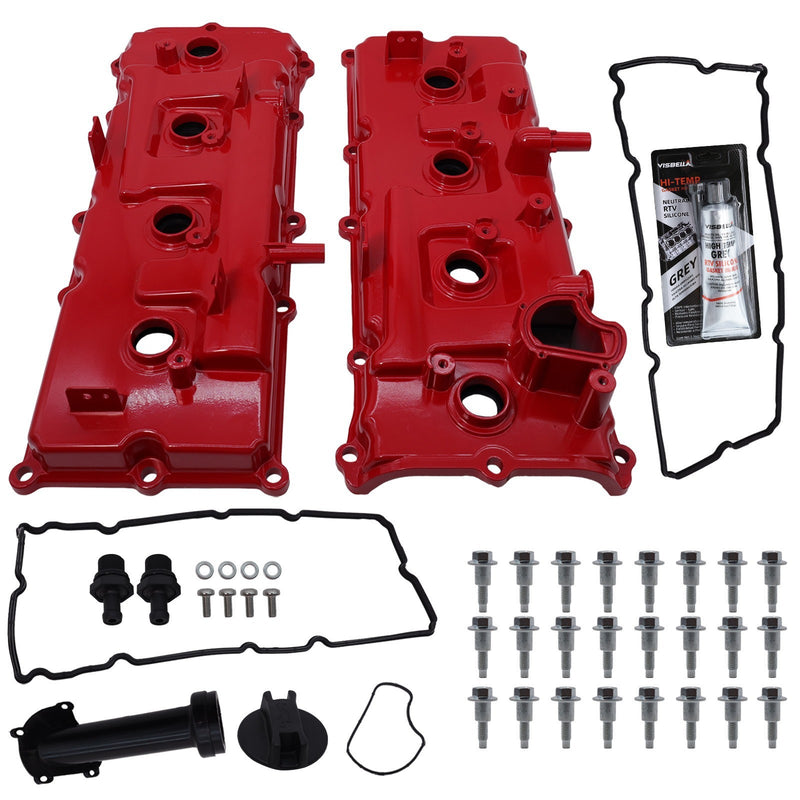 DURAFORCE Aluminum Red Valve Covers Kit for Nissan Armada Titan Pathfinder QX56 5.6L 04-16