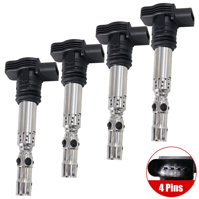 DURAFORCE 4Pcs Ignition Coils for Audi TT A4 VW Beetle Golf Jetta L4 1.8L 00-06 06A905115A