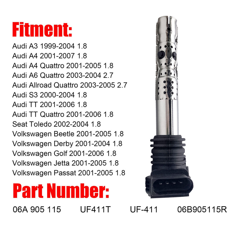 DURAFORCE Ignition Coil UF-411 For Audi A3 A4 A6 Quattro VW Golf Jetta Passat 1998-2008