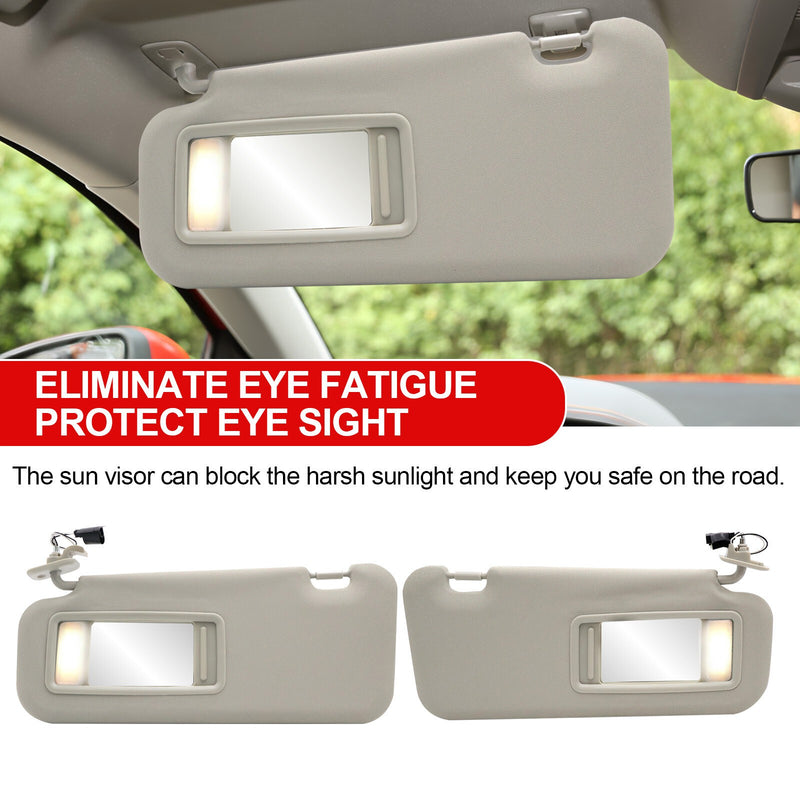 DURAFORCE Right & Left Gray Driver & Passenger Pair Sun Visor W/Light For Mazda 3 2.0L