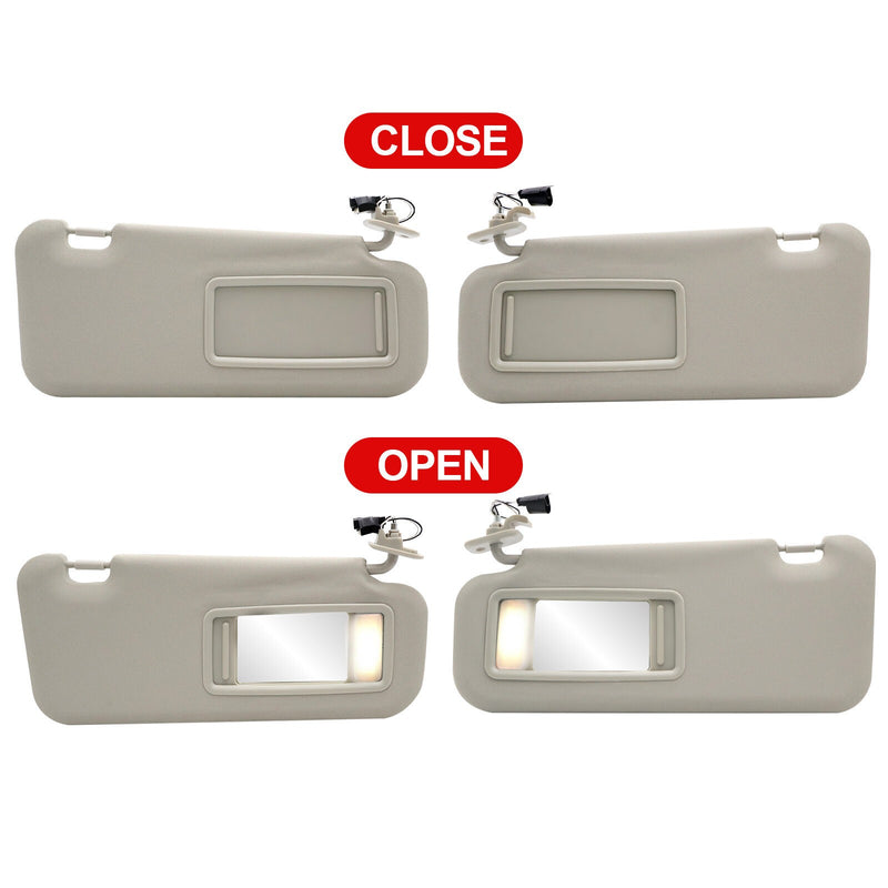 DURAFORCE Right & Left Gray Driver & Passenger Pair Sun Visor W/Light For Mazda 3 2.0L