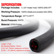 DURAFORCE 3/4"Heater Hose Coolant Radiator Straight 100PSI SAE 20R3 Standard 5FT-HOT!
