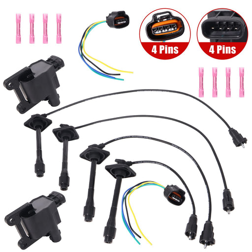 DURAFORCE 2 x Ignition Coil & Connector Pigtail Plug + 4 x Spark Plug Wire For Toyota New